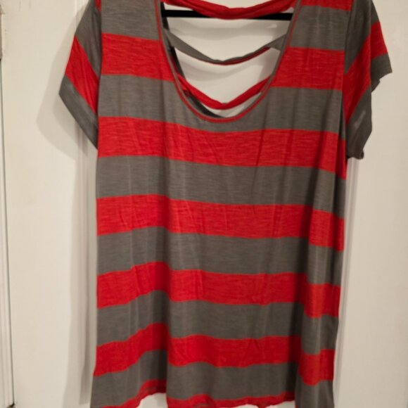 Twist Tees Orange and Gray Strappy Blouse - Picture 3 of 4